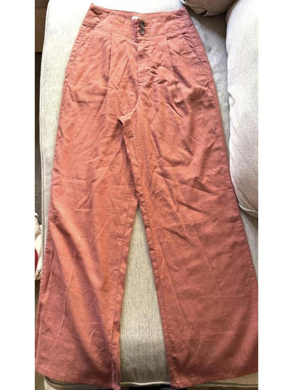 Marine Layer Hemp Flora High Waisted Trouser Pant in color Henna